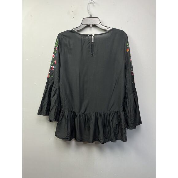 BeachLunchLounge Peasant Blouse Top Women's Medium tunic Black‎ Embroidered - Picture 2 of 7
